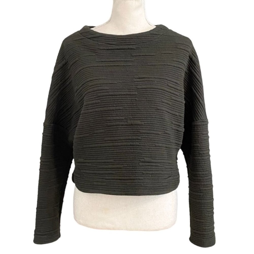 COKLUCH CHARCOAL GREY / WASHED BLACK TEXTURED CROPPED BOXY SWEATSHIRT - XS